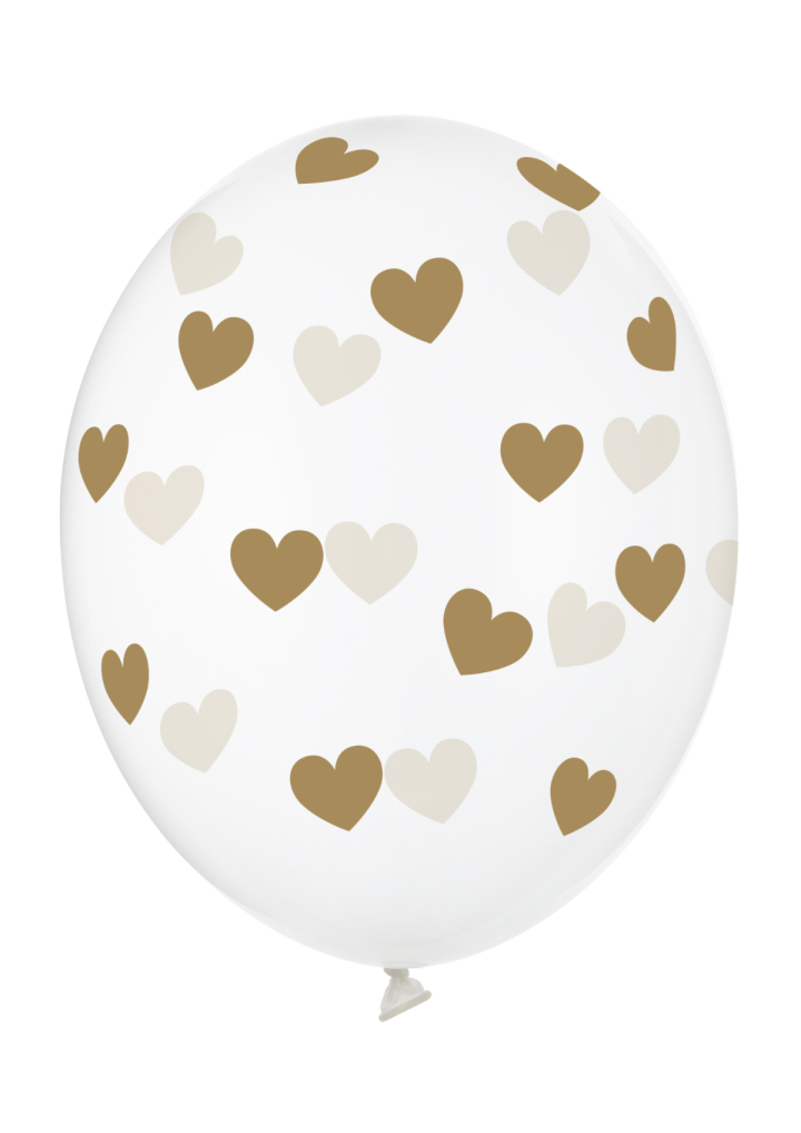 Balon transparentny w złote serduszka